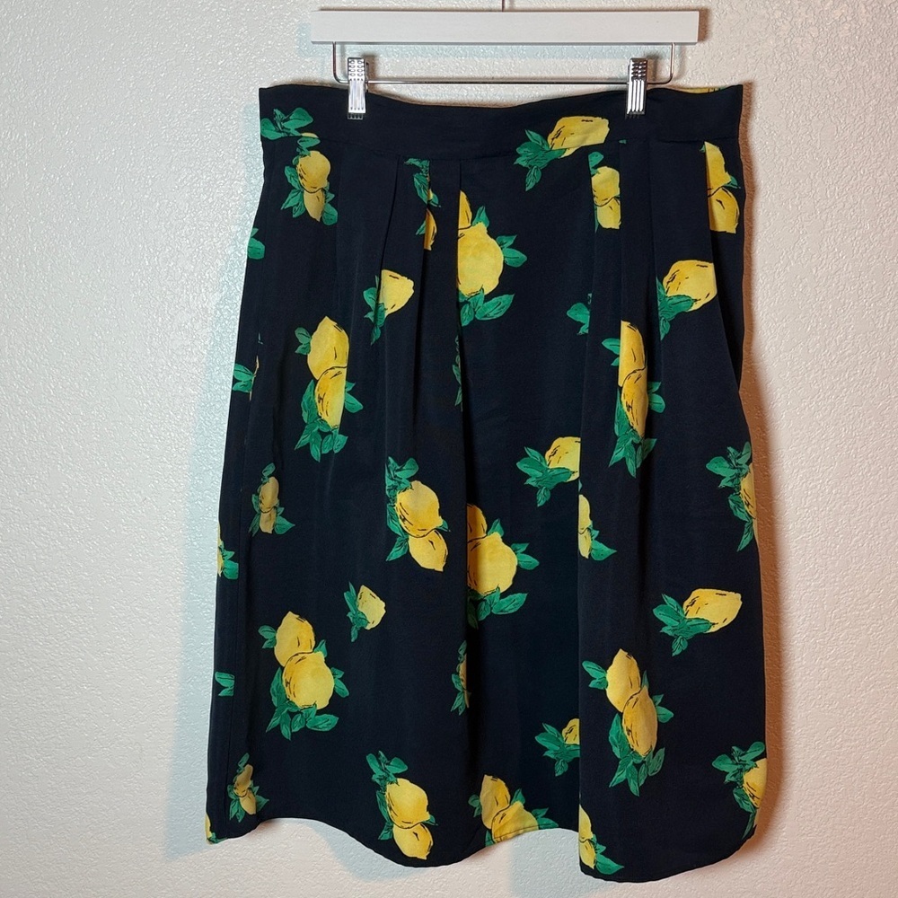 Eva Mendes Navy Lemon Pleated Tea Length Skirt Size 16